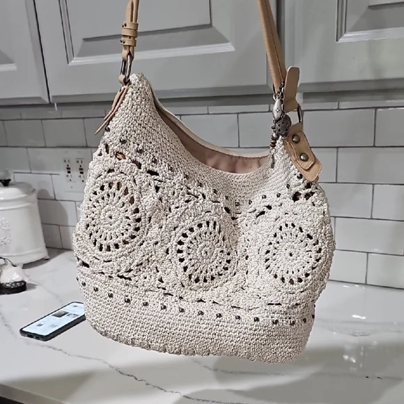 The Sak Crochet Shoulder Bag in Cream and Brown - Picture 4 of 5